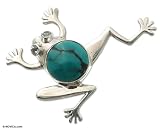 Turquoise Brooch, 'Tree Frog Song' 1.8 W 1.4 L