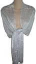 Sheer White with Silver Lurex Fringed Evening Wrap Shawl for Prom Wedding Formal