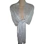 Sheer White with Silver Lurex Fringed Evening Wrap Shawl for Prom Wedding Formal