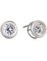 Platinum Plated Sterling Silver Round-Cut Cubic Zirconia Bezel-Set Earrings