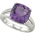 14K White Gold Amethyst & Diamond Ring