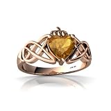 14k Rose Gold Heart Genuine Citrine Celtic Claddagh Knot Ring