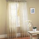 Sheer Ivory Voile Window Panel Coverings - Set of 2 Rod Pocket Window Treatments