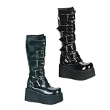 3 1/4 Inch Mens Platform Knee Boots 5 Buckled Black Combat Boots Punk Goth