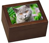 Small Wooden Cat Urn With Photo and Shelf