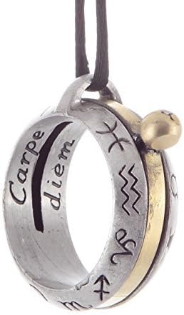 Sundial Ring Pendant- Aquitaine Astrology - Pewter &amp; Brass, Black Satin Cord,... by Shepherds Watch