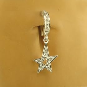 FASHION JEWELRY FOR YOUR BODY SNAP IN SEXY TUMMYTOYS SILVER NAVEL BELLY RING CZ STAR & HOOP