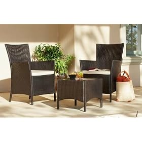 SET OF 2 GARDEN WICKER RATTAN ARMCHAIRS & COFFEE TABLE