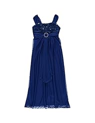 Girls Knit Knee Length Sleeveless Colorblocking Sequined  Dress With a Sash 