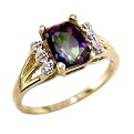 10K Yellow Gold Emerald Cut Mystic Fire Topaz and Diamond Ring