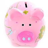Floral Piggy Bank Large, Pink