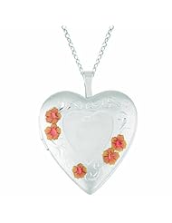 Sterling silver Heart Shaped Locket w/ flowers Necklace