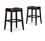 2 Espresso Cushion Black Finish Saddle Stools - 29" Tall (Counter Height)