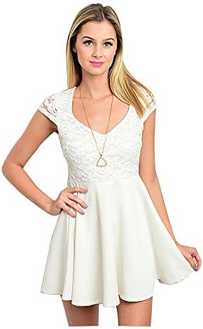 Catwalk Studio Women's Cut Out Back Lace Bodice A-Line Mini Dress - White - Small