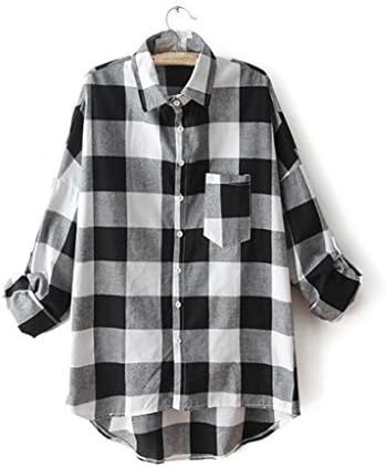 Senchanting Summer New Fashion Checkered Chiffon Shirt (Black)