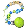 Schnullerkette mit Name Auto brumm brumm hellblau/lemon