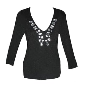 Buy August Silk Black Glitter Beaded Sweater M by August Silk