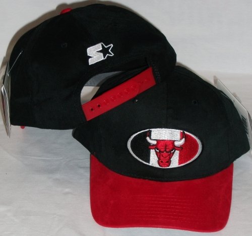 Chicago Bulls Two Tone Black / Red Adjustable Plastic Strap Back Hat / Cap