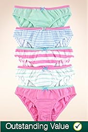 5 Pack Older Girls Pure Cotton Striped Bikinis