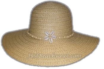 Braided Hat with 4" Brim with Cowry Shell Flower, Natural