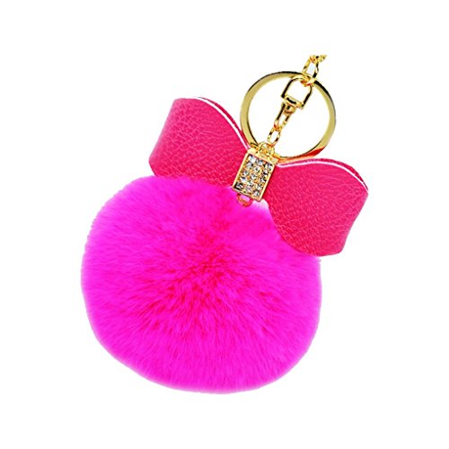 Raylans Fluffy Rex Rabbit Fur Leather Bow Pompom Ball Handbag Pendant Key Chain Keyring,Rose Raylans Fluffy Rex Rabbit Fur Leather Bow Pompom Ball Handbag Pendant Key Chain Keyring,Rose