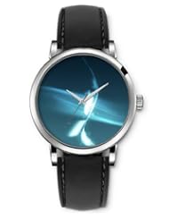 SPRAWL Aanalog Fashion Series Silver Ladies Watches of Genuine Black Leather Strap,Unique Wrist Watch for Women Girls Designed with White sheets teal background