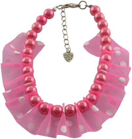 Dogloveit Pet Puppy Cat Dog Accessories Pearl Necklace w/ Lace Pendant Lovely Jewelry for Pet Dog Cat (Pink, L)