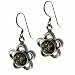 Sterling Silver Genuine Green Amber Flower Earrings