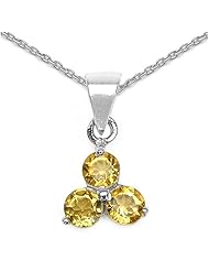 0.80 Carat Genuine Citrine Sterling Silver Pendant Necklace. 18"
