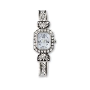 1928 Silver-tone Antiqued Crystal Bezel Rectangular 18x22mm Watch