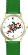 Candy Cane Christmas Theme - WATCHBUDDY&reg; DELUXE TWO-TONE THEME WATCH - Arabic Numbers - Green Leather Strap-Women's Size-Small