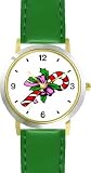Candy Cane Christmas Theme - WATCHBUDDY&reg; DELUXE TWO-TONE THEME WATCH - Arabic Numbers - Green Leather Strap-Size-Large ( Men's Size or Jumbo Women's Size )