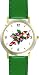 Candy Cane Christmas Theme - WATCHBUDDY® DELUXE TWO-TONE THEME WATCH - Arabic Numbers - Green Leather Strap-Size-Large ( Men's Size or Jumbo Women's Size )