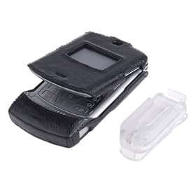 Leather Wrapped Thin Shell Black - Motorola Razr V3, V3c, V3i