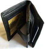 Quality Mens Real Leather Wallet with side zip pocket - Black