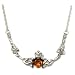 Certified Genuine Honey Amber and Sterling Silver Celtic Claddagh Irish Necklace