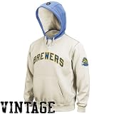 MLB Men's Milwaukee Brewers Golden Child Long Sleeve Hooded Fleece Pull Over (Scoured Natural/Coastal Blue, X-Large)