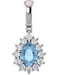 18K White Gold 7.00x5.00mm Pear Cut Sky Blue Topaz and Diamond Pendant -- LIFETIME WARRANTY