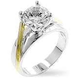 Two Tone Gold Plated Ring with Cubic Zirconia - Size: 5-10