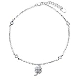 925 Silver Clover Leaf Charm Cubic Zirconia CZ Anklet Ankle Bracelet