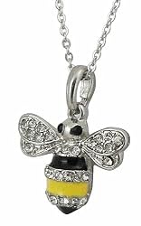 Petite Bumble Bee Necklace with Crystal Wings - 18" Chain
