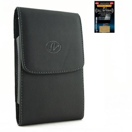 Samsung Galaxy Note 2 Note II Leather Case with Magnetic closure with belt clip (Plus Size will Fit w/ Otterbox Commuter on) + Cell Phone Antenna Booster
