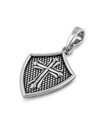 925 Sterling Silver Knights Templar Shield and Cross Pendant