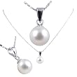 Freshwater Cultured Round Shape 7-7.5mm White Pearl Pendant, 16" Sterling Silver 1MM Cable Chain