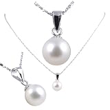 Freshwater Cultured Round Shape 7-7.5mm White Pearl Pendant, 16" Sterling Silver 1MM Cable Chain