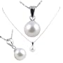 AugustinaJewelry Freshwater Cultured Round Shape 7-7.5mm White Pearl Pendant, 16" Sterling Silver 1MM Cable Chain