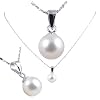 AugustinaJewelry Freshwater Cultured Round Shape 7-7.5mm White Pearl Pendant, 16" Sterling Silver 1MM Cable Chain