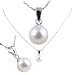 AugustinaJewelry Freshwater Cultured Round Shape 7-7.5mm White Pearl Pendant, 16" Sterling Silver 1MM Cable Chain