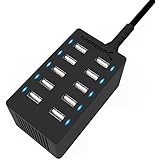 Sabrent 60 Watt 10-Port Desktop Smart USB Charger for Smartphones and Tablets - Black