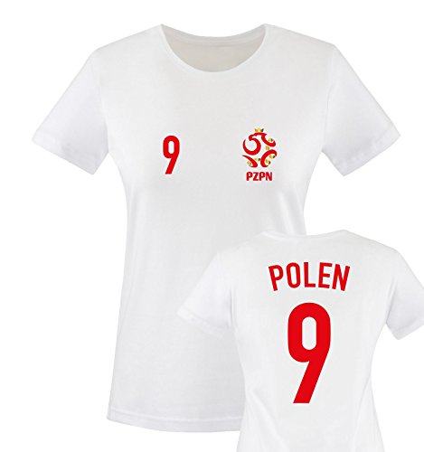 EM 2016 – TRIKOT – EM 2016 – POLEN – 9 – Damen T-Shirt – Weiss / Rot-Gold Gr. M